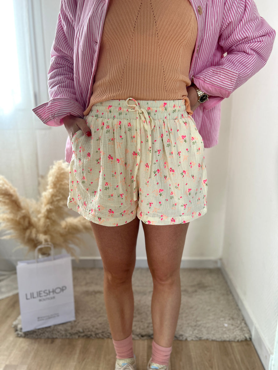 LE SHORT FLEURI FLUO