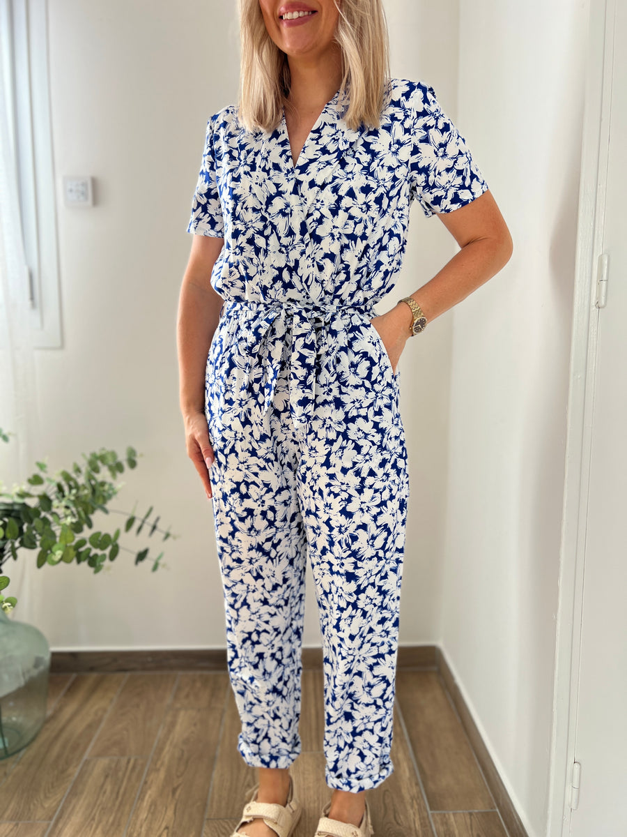 LA COMBINAISON PANTALON FLEURIE BLEUE