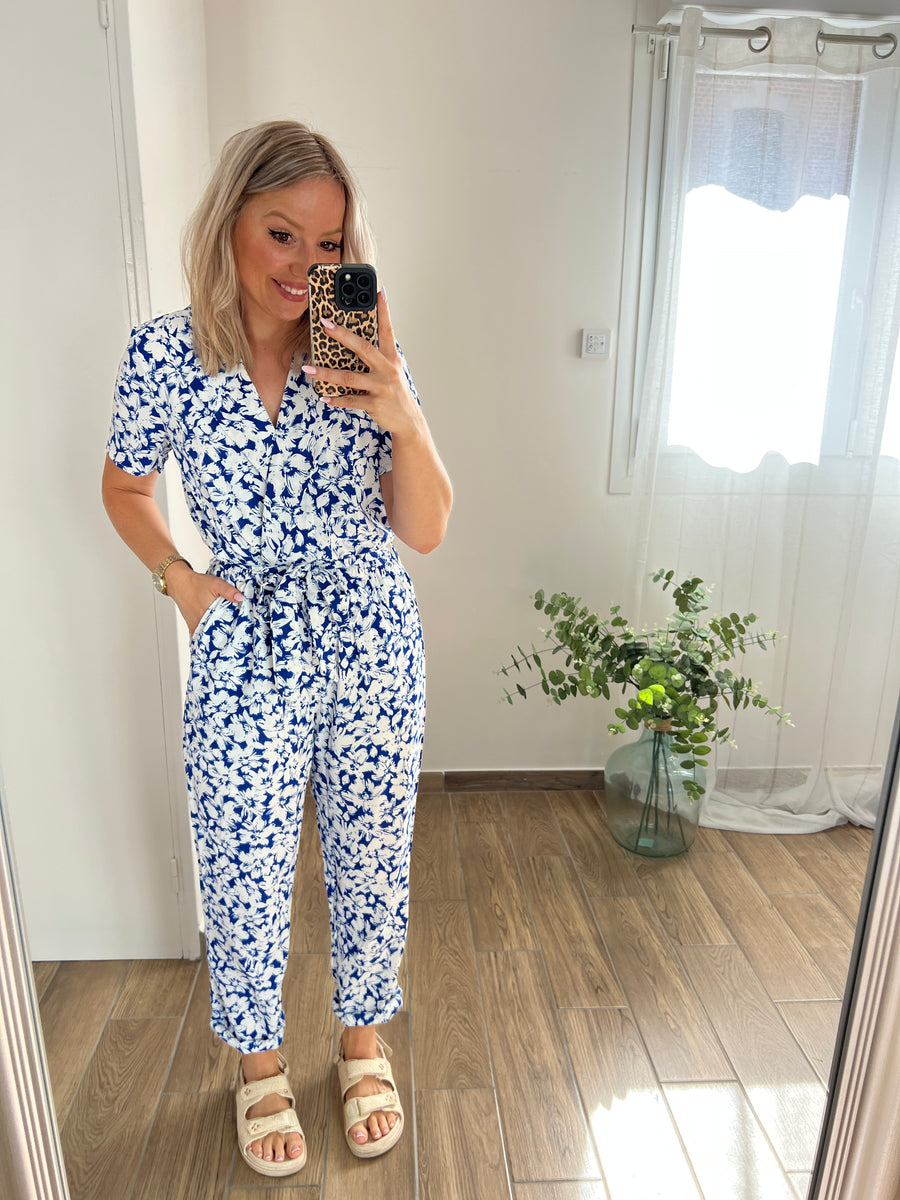 LA COMBINAISON PANTALON FLEURIE BLEUE