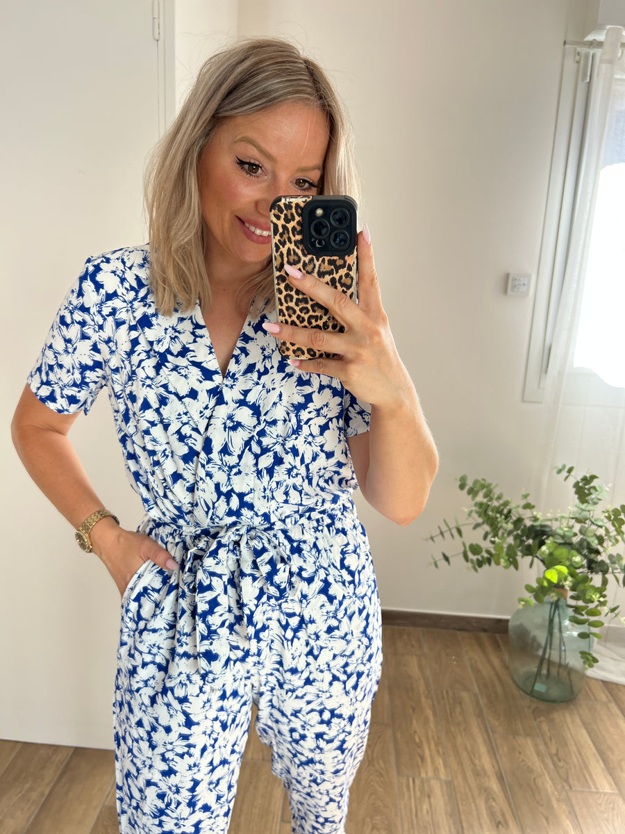 LA COMBINAISON PANTALON FLEURIE BLEUE