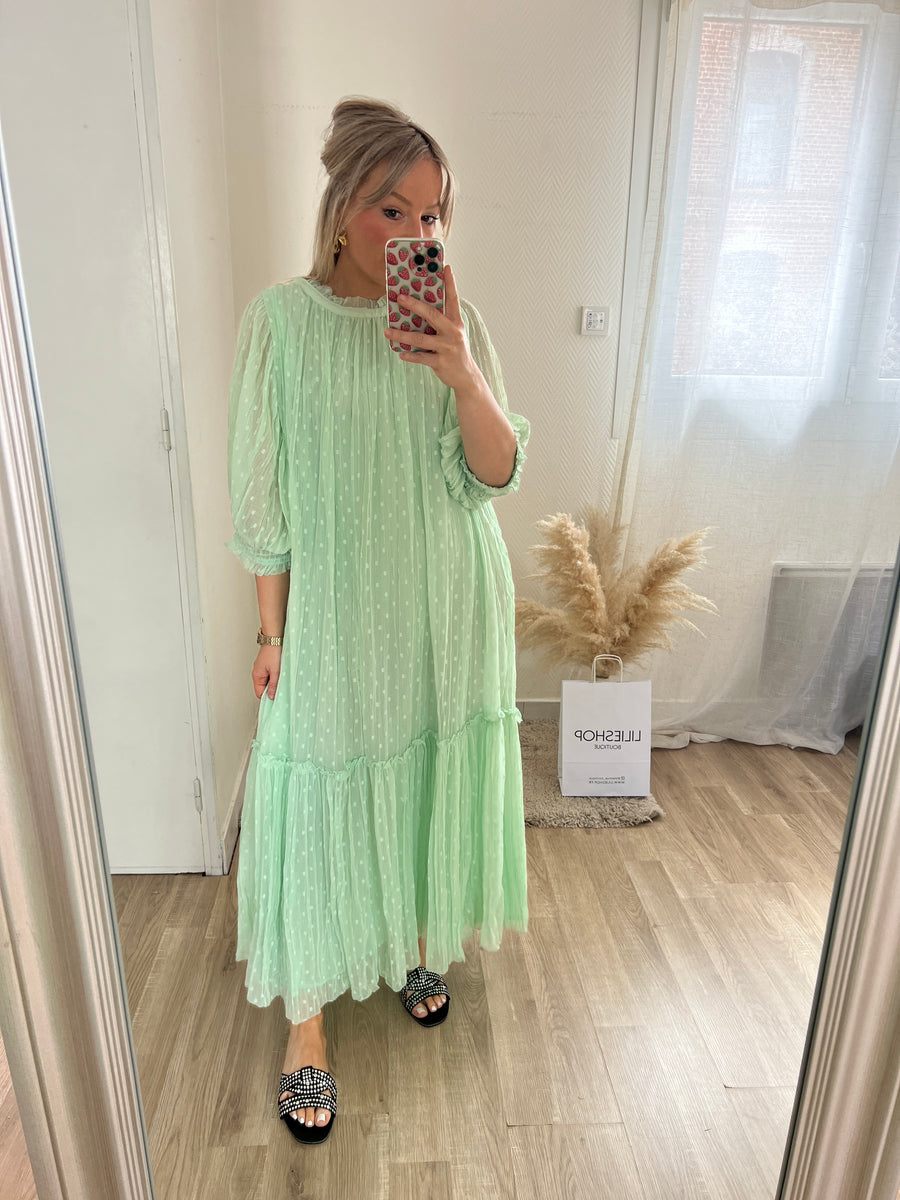 LA ROBE LONGUE MOUSSELINE VERT D'EAU