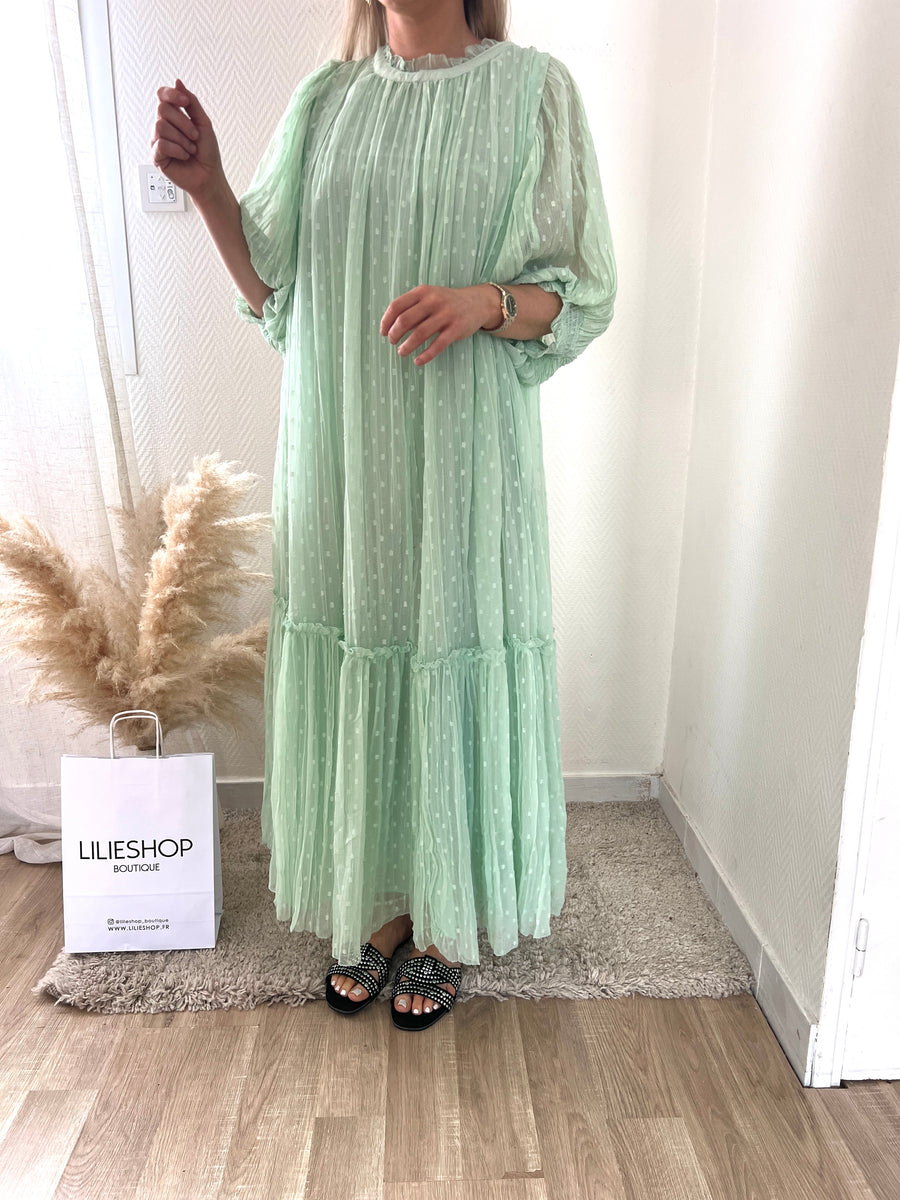 LA ROBE LONGUE MOUSSELINE VERT D'EAU