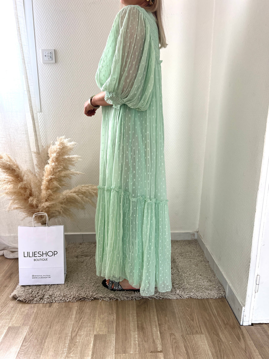 LA ROBE LONGUE MOUSSELINE VERT D'EAU