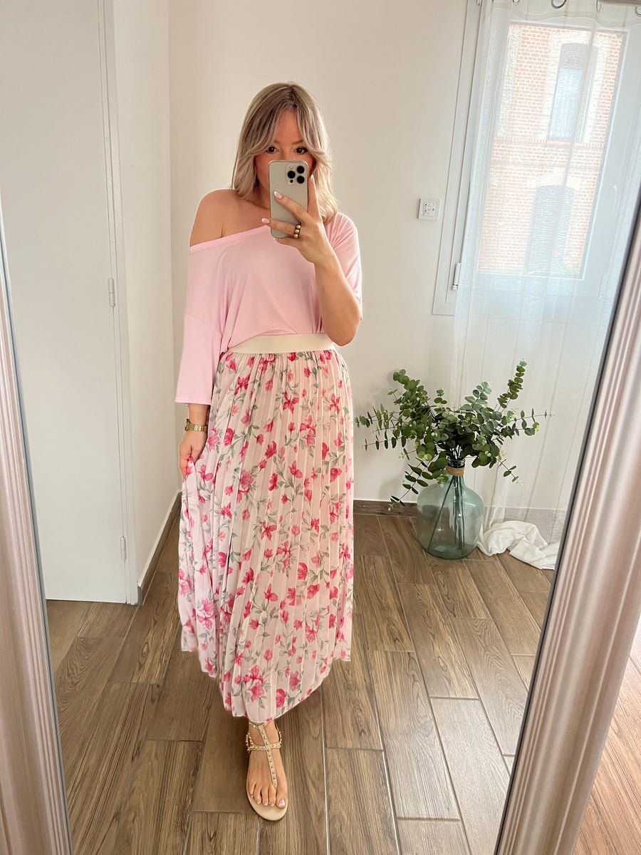 LA JUPE FLEURIE ROSE