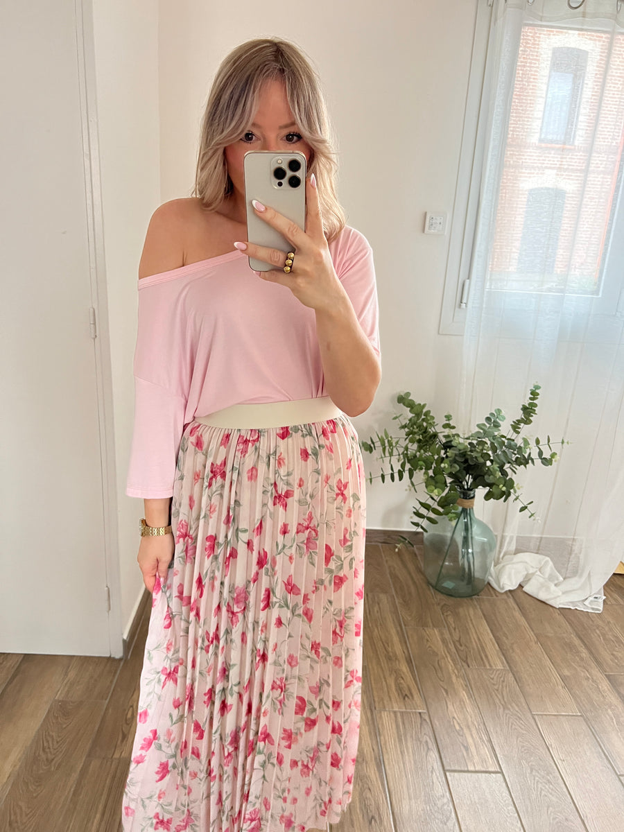 LA JUPE FLEURIE ROSE
