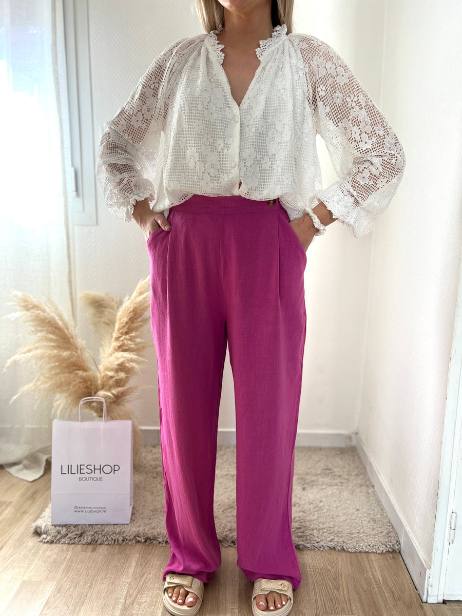 LE PANTALON LIN ROSE FUSHIA