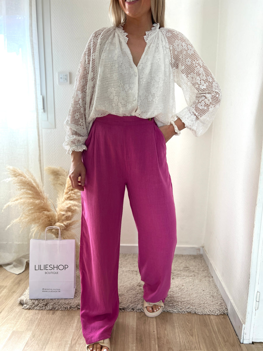 LE PANTALON LIN ROSE FUSHIA