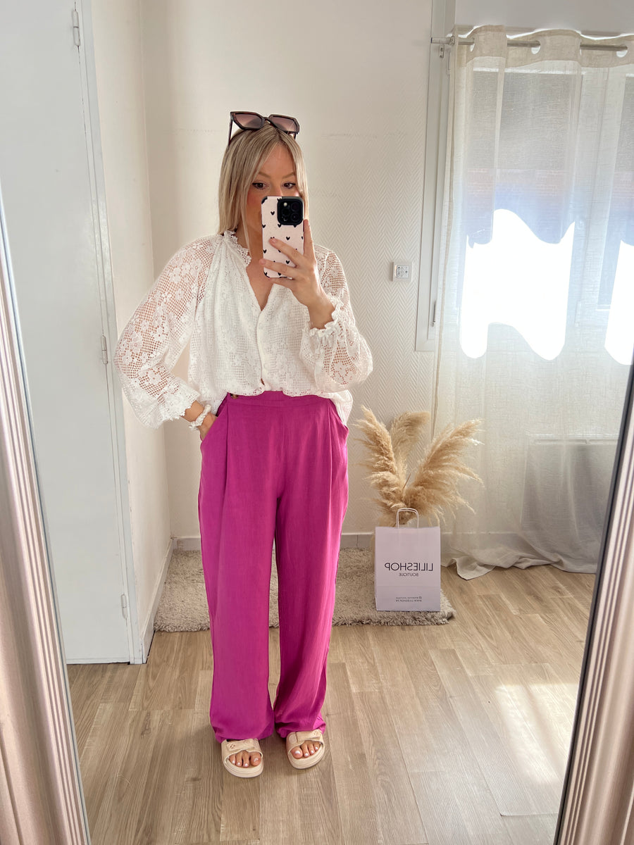 LE PANTALON LIN ROSE FUSHIA