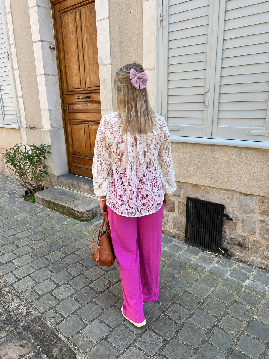 LE PANTALON LIN ROSE FUSHIA