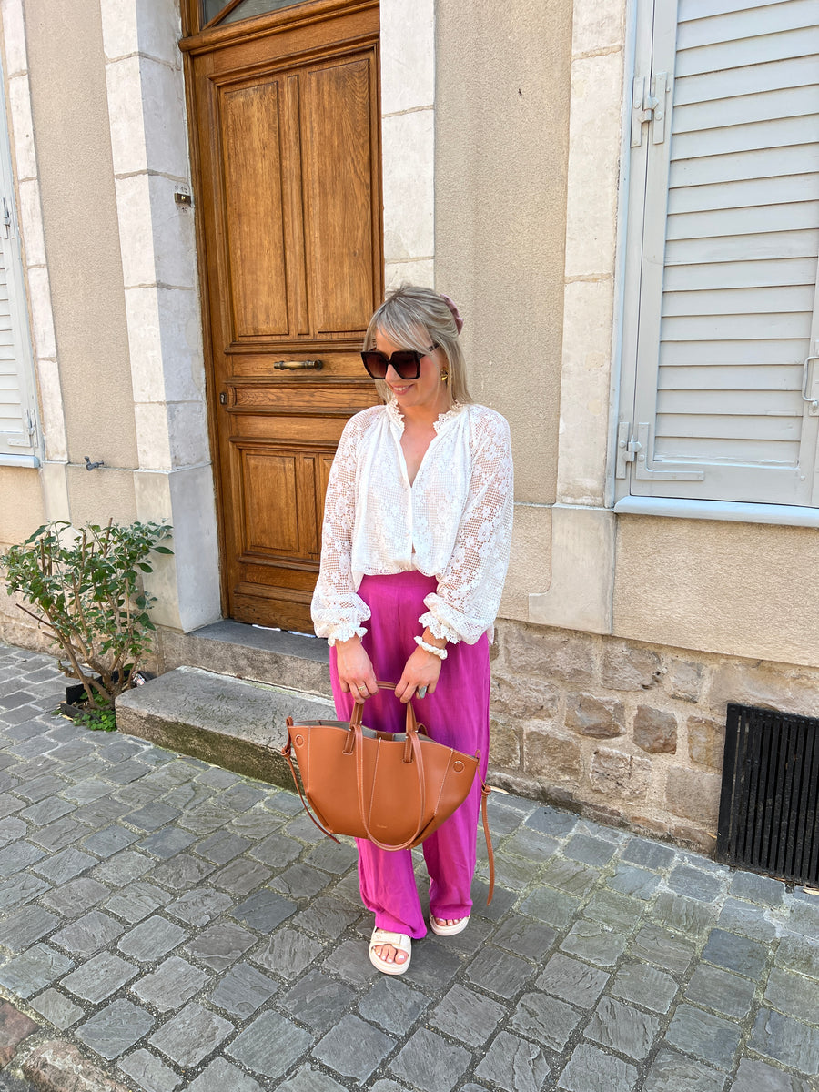 LE PANTALON LIN ROSE FUSHIA