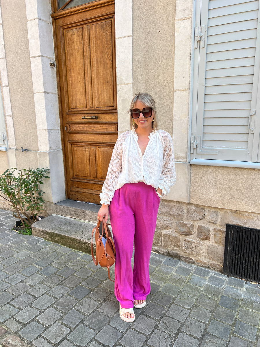 LE PANTALON LIN ROSE FUSHIA