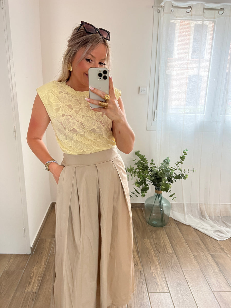 LE T-SHIRT JAUNE DENTELLE