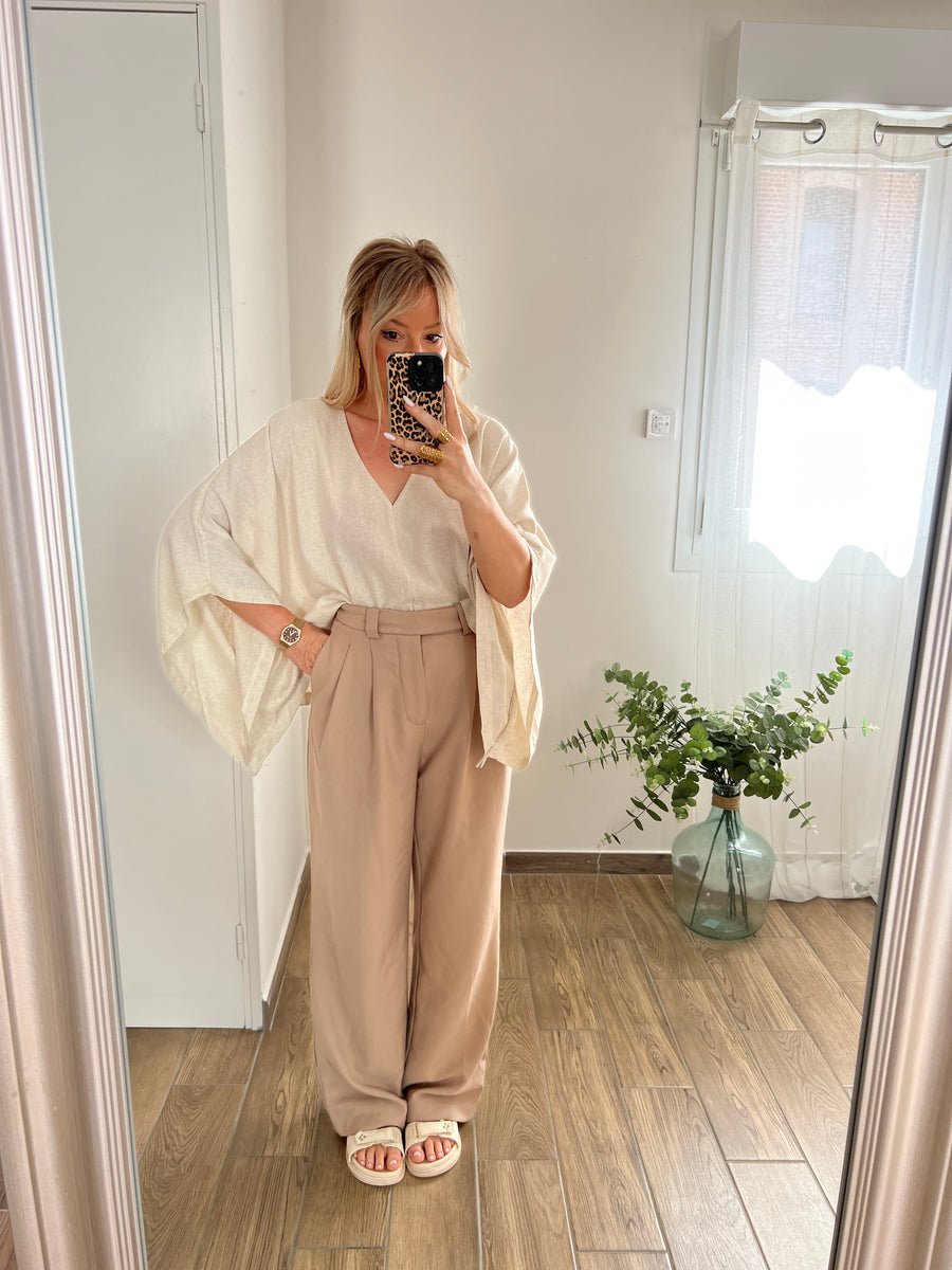 LA BLOUSE CAPE LIN BEIGE