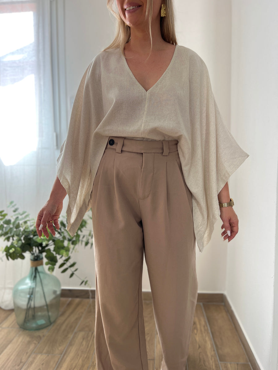 LA BLOUSE CAPE LIN BEIGE