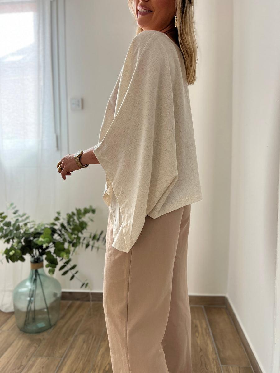 LA BLOUSE CAPE LIN BEIGE