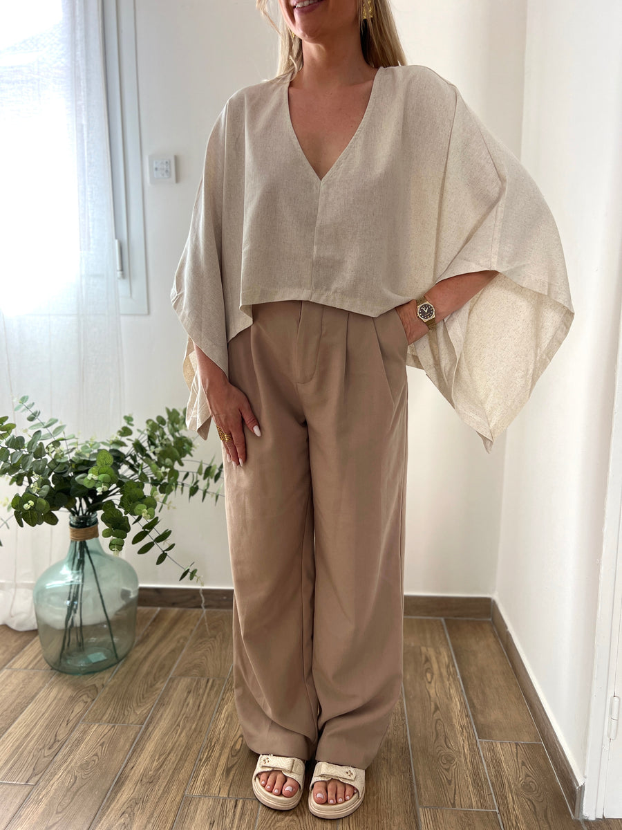LA BLOUSE CAPE LIN BEIGE
