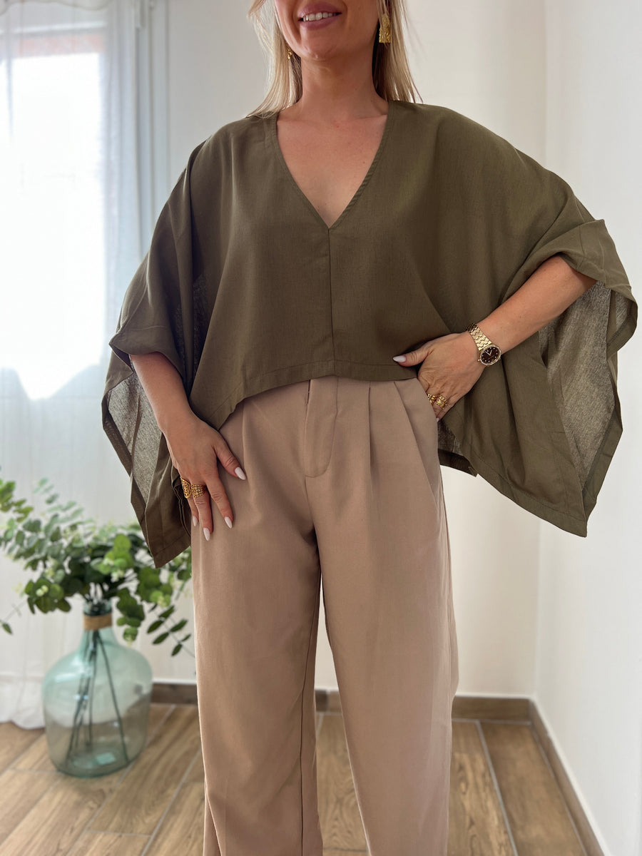 LA BLOUSE CAPE LIN KAKI