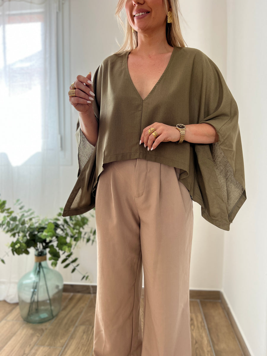 LA BLOUSE CAPE LIN KAKI