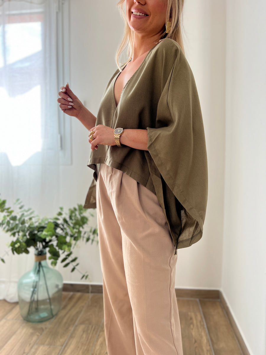 LA BLOUSE CAPE LIN KAKI