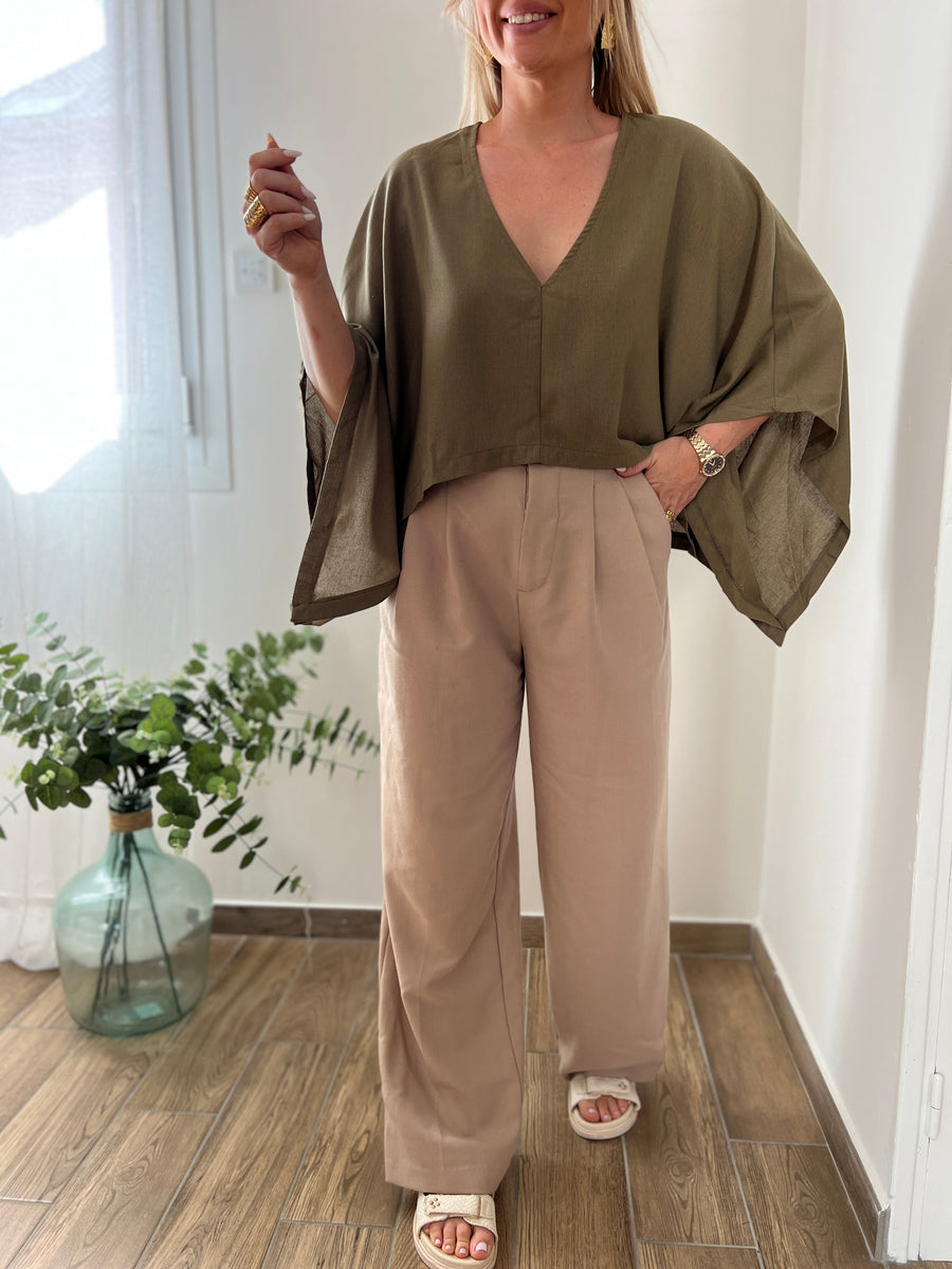 LA BLOUSE CAPE LIN KAKI