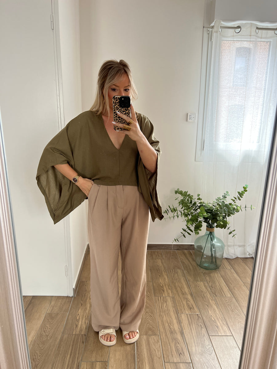LA BLOUSE CAPE LIN KAKI