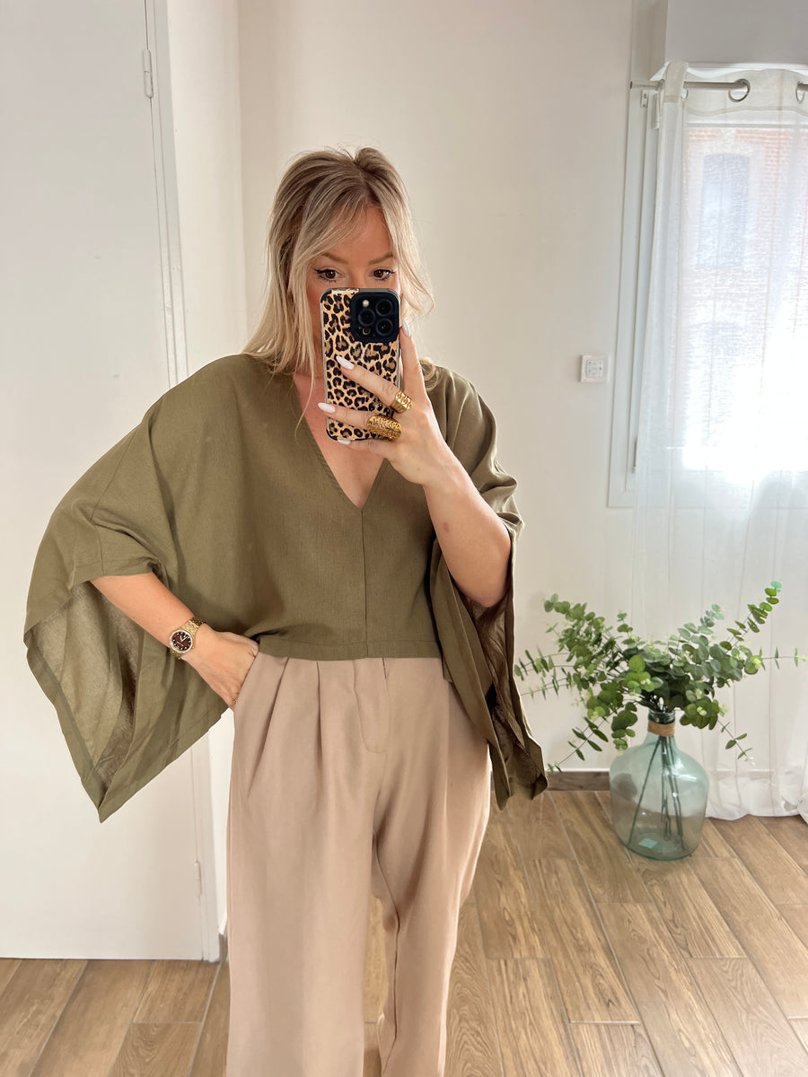 LA BLOUSE CAPE LIN KAKI
