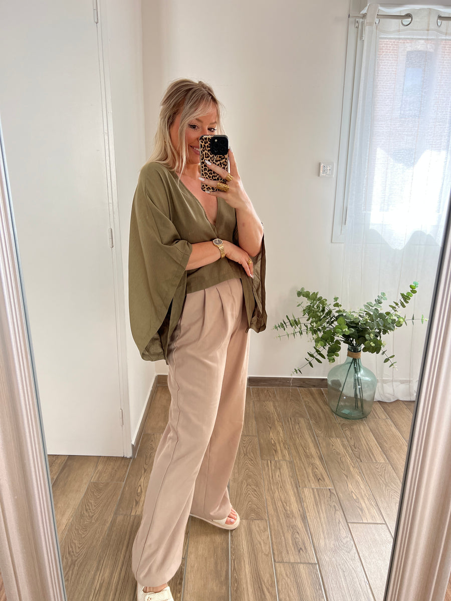 LA BLOUSE CAPE LIN KAKI