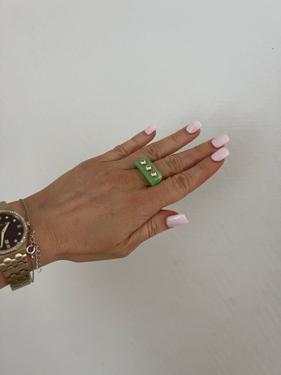 LA BAGUE MULTISTRASS VERT POMME