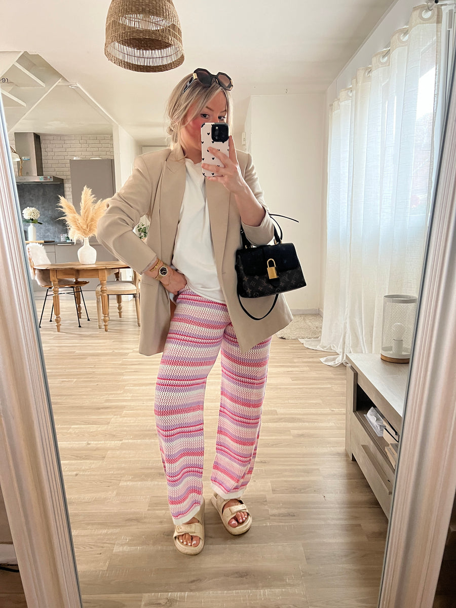 LE PANTALON MAILLE ROSE