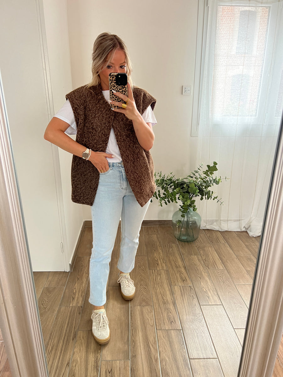 LA VESTE SANS MANCHE MARRON CLAIR