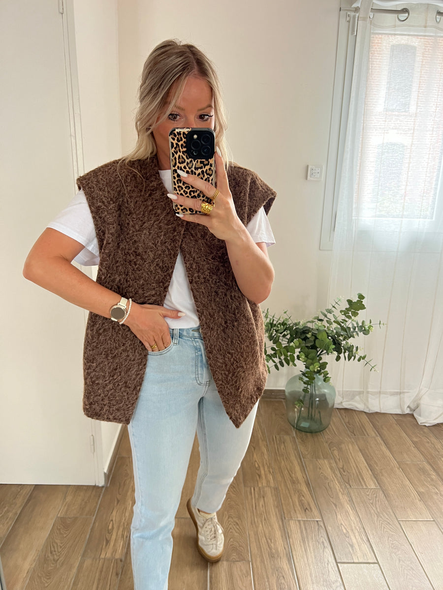 LA VESTE SANS MANCHE MARRON CLAIR