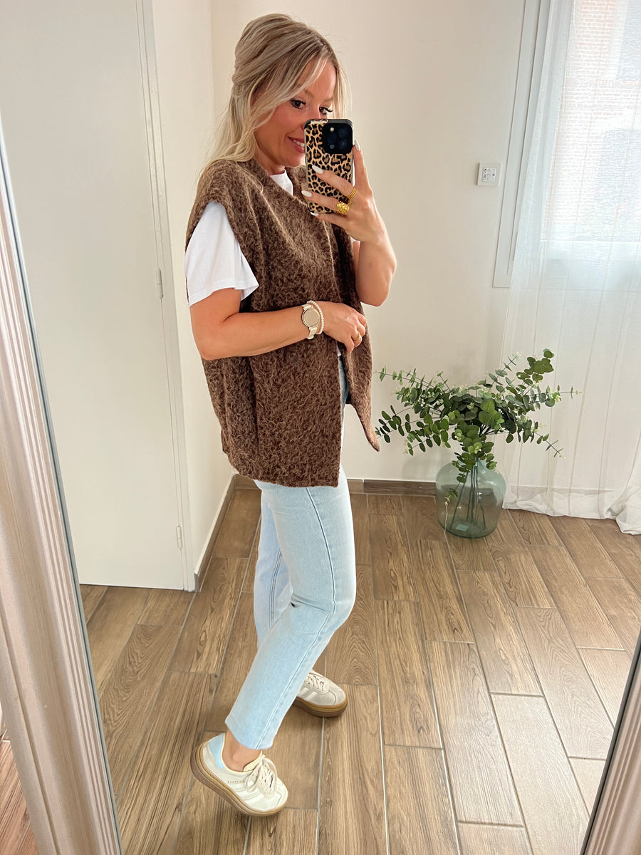 LA VESTE SANS MANCHE MARRON CLAIR