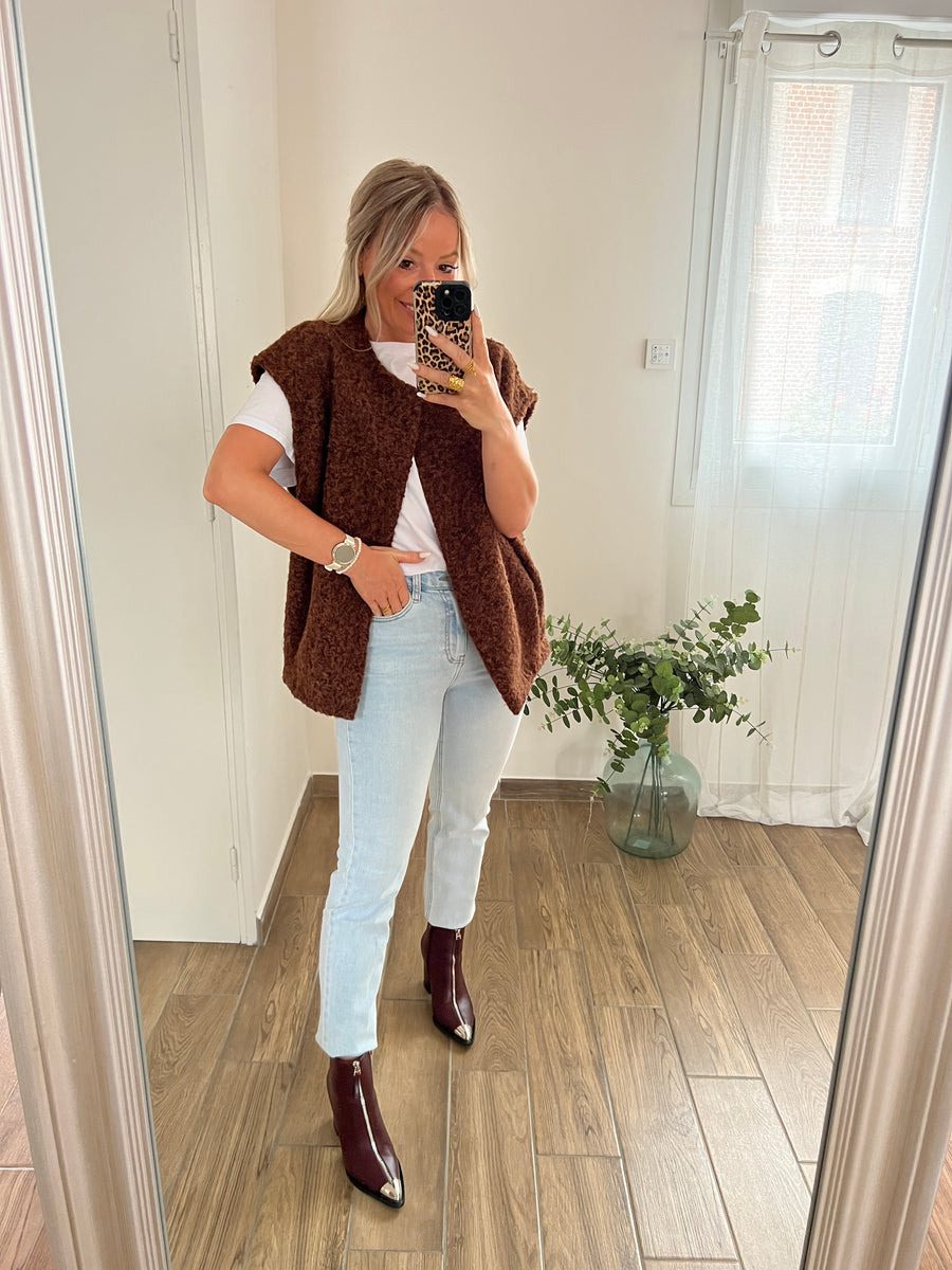 LA VESTE SANS MANCHE  MARRON FONCÉ