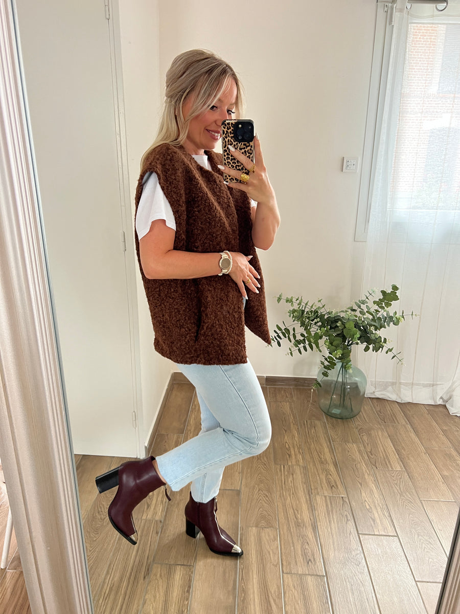 LA VESTE SANS MANCHE  MARRON FONCÉ
