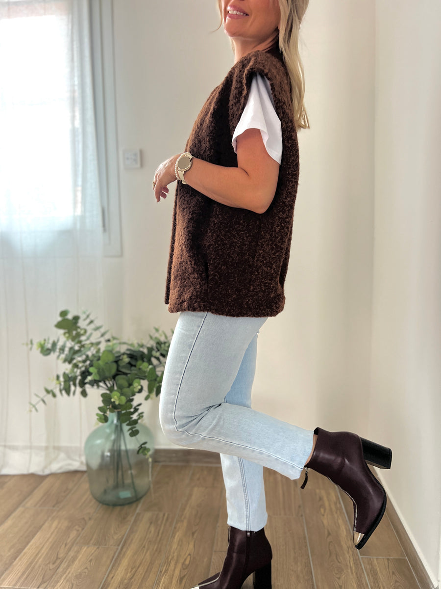 LA VESTE SANS MANCHE  MARRON FONCÉ