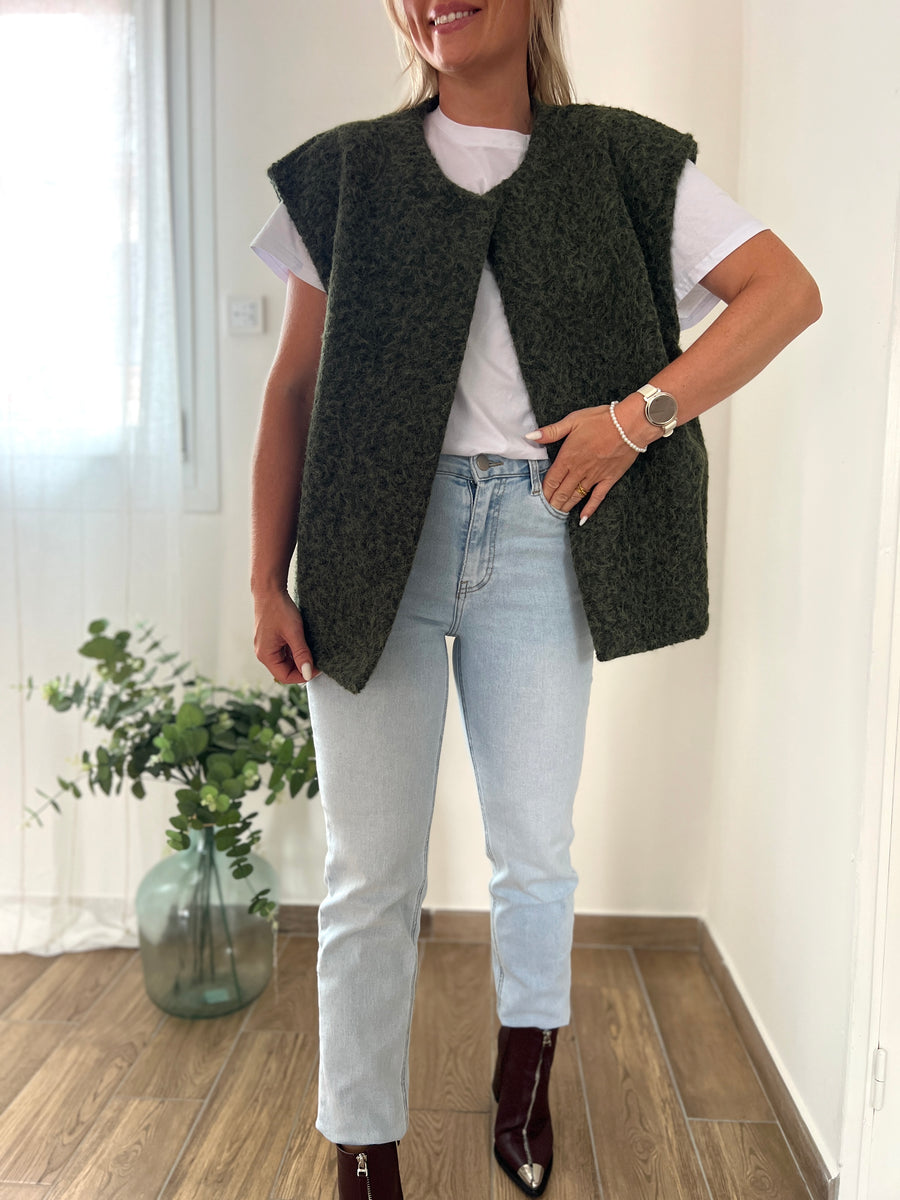 LA VESTE SANS MANCHE KAKI