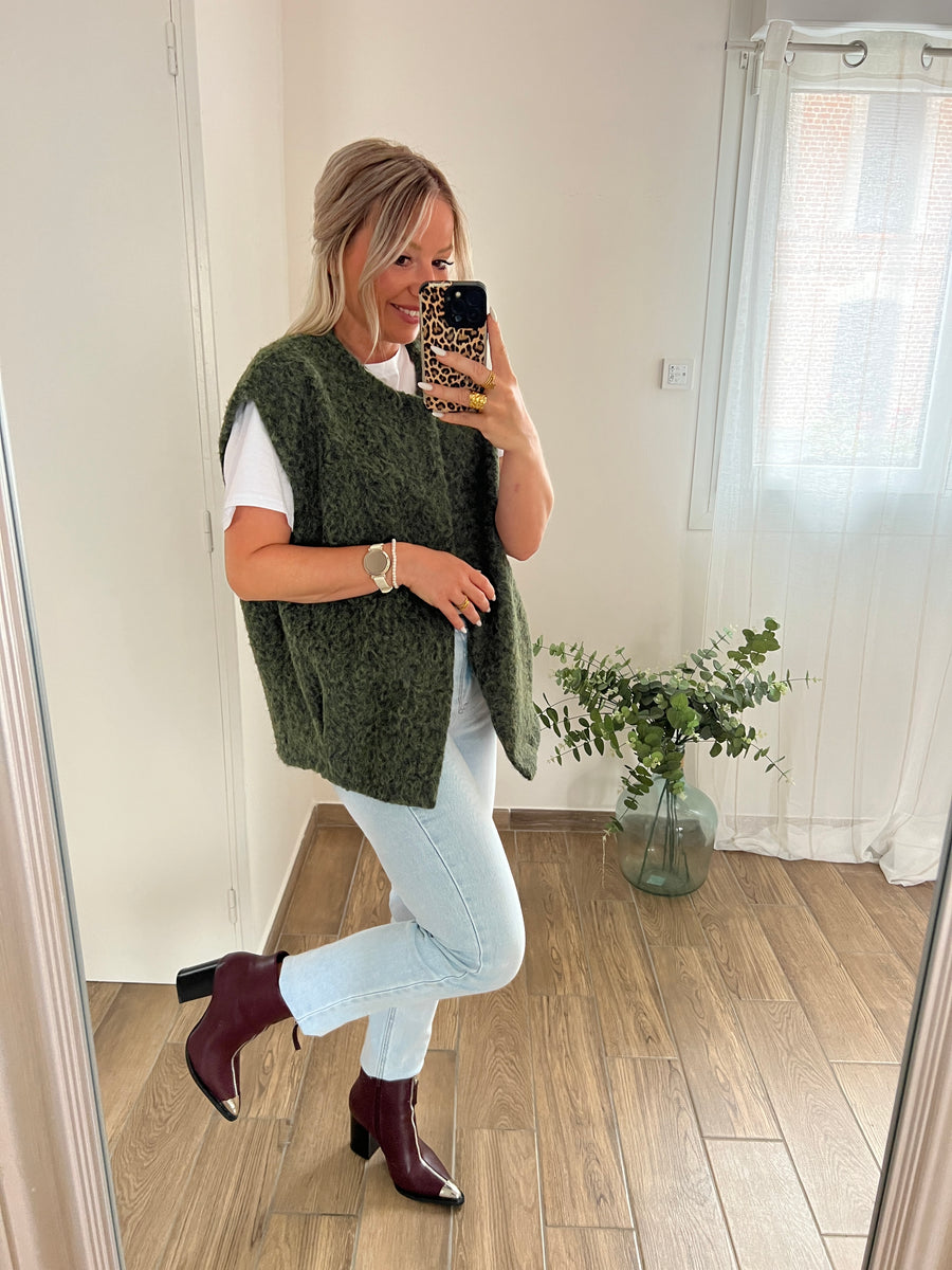LA VESTE SANS MANCHE KAKI