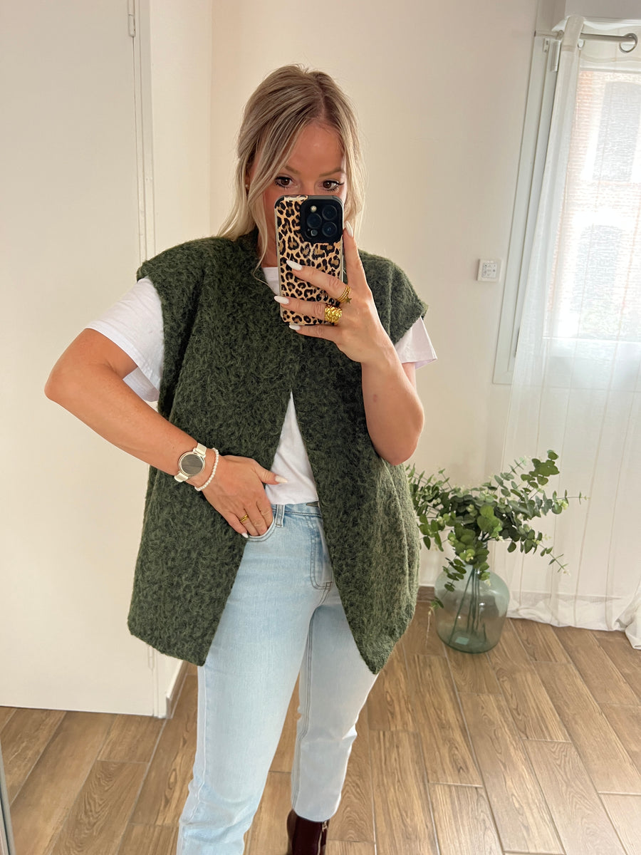 LA VESTE SANS MANCHE KAKI
