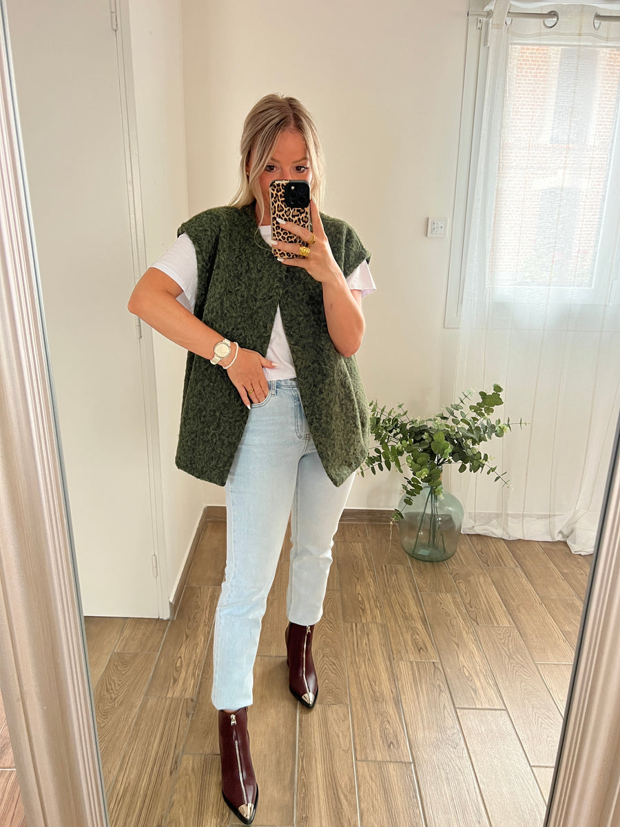 LA VESTE SANS MANCHE KAKI