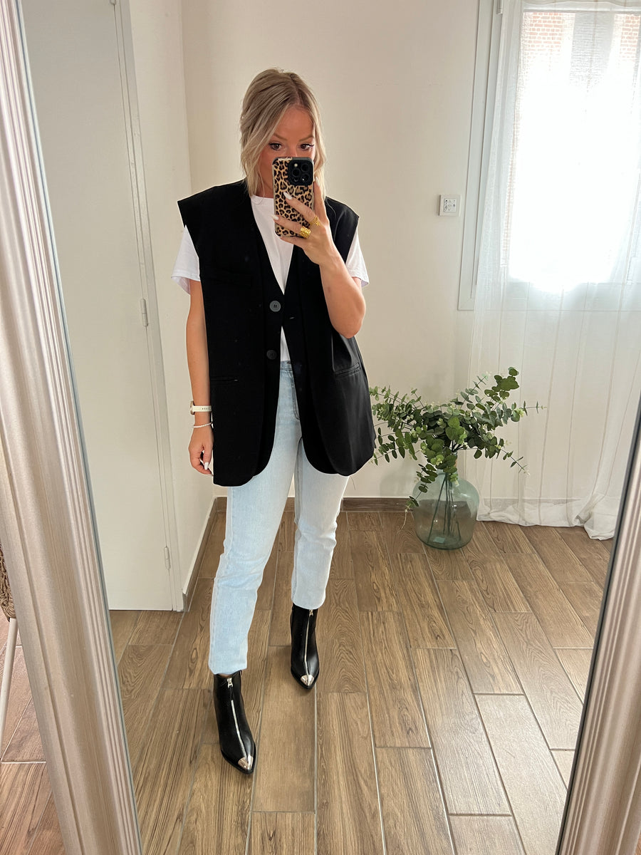 LE BLAZER SANS MANCHE NOIR