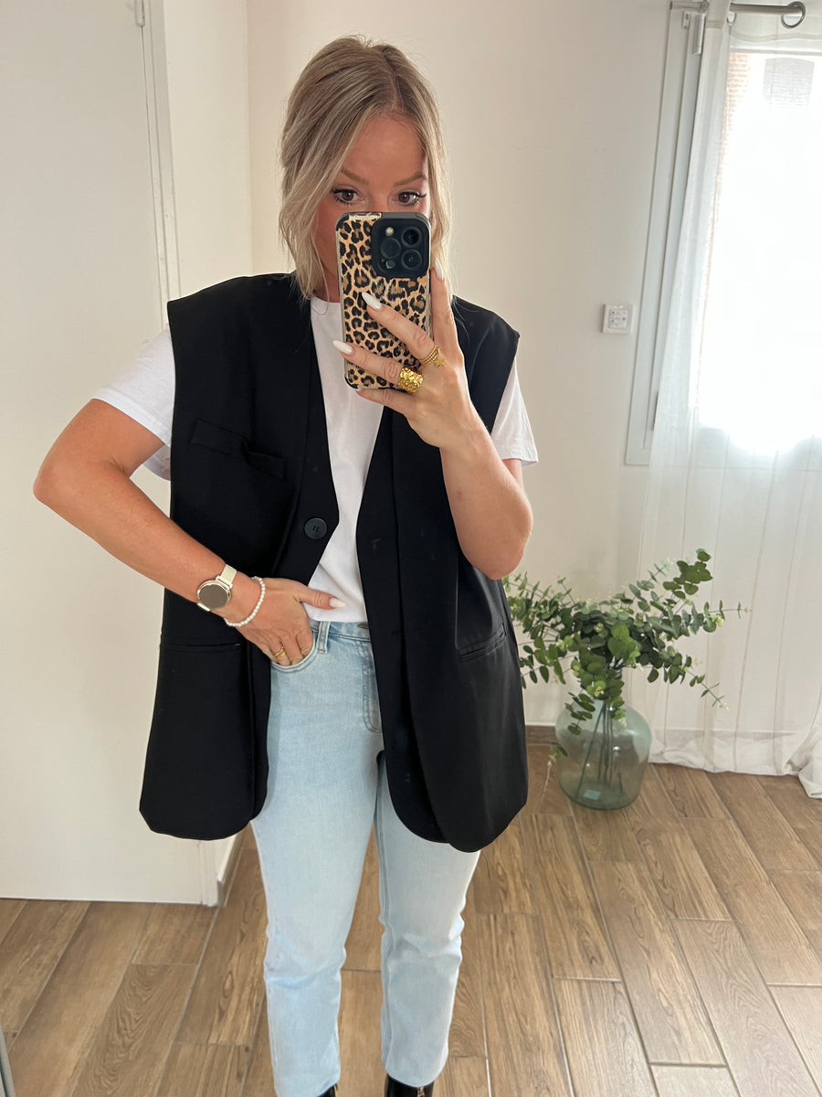 LE BLAZER SANS MANCHE NOIR