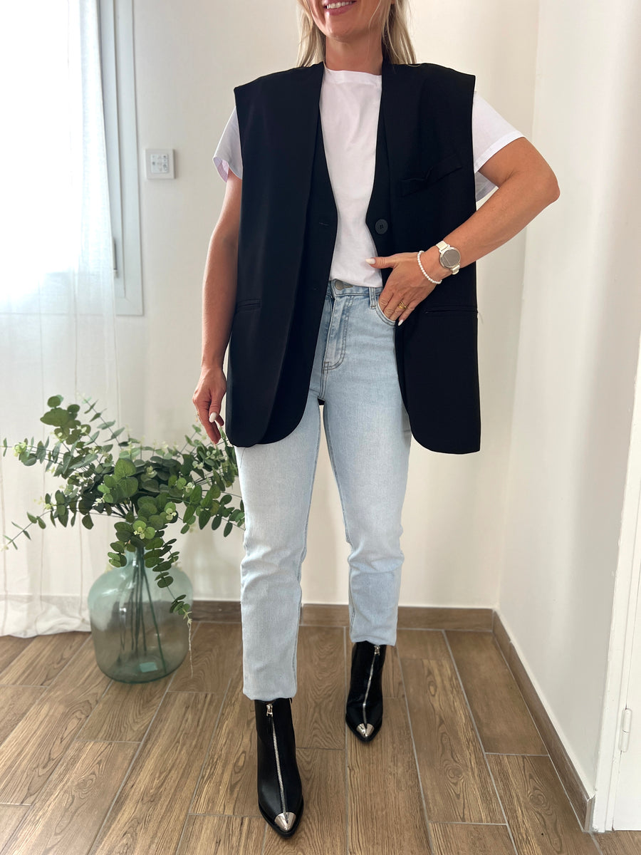 LE BLAZER SANS MANCHE NOIR