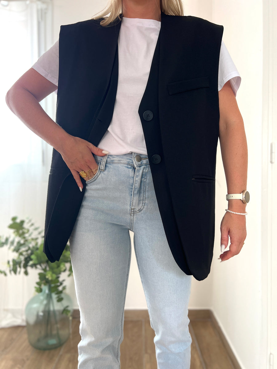LE BLAZER SANS MANCHE NOIR
