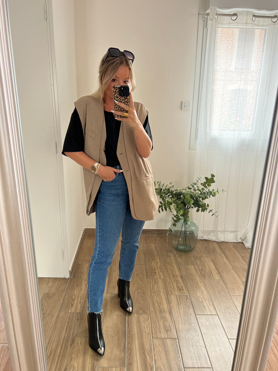 LE BLAZER SANS MANCHE TAUPE