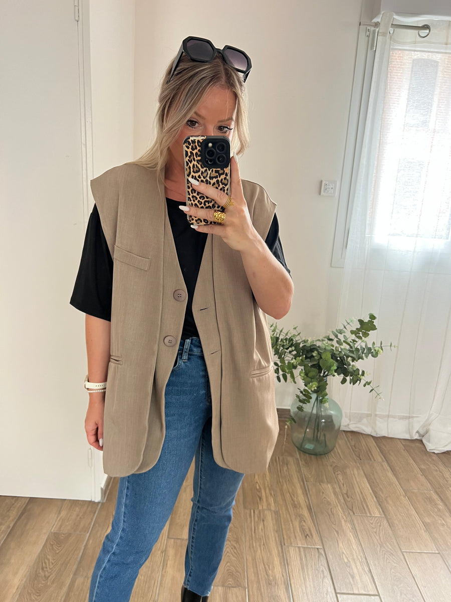 LE BLAZER SANS MANCHE TAUPE