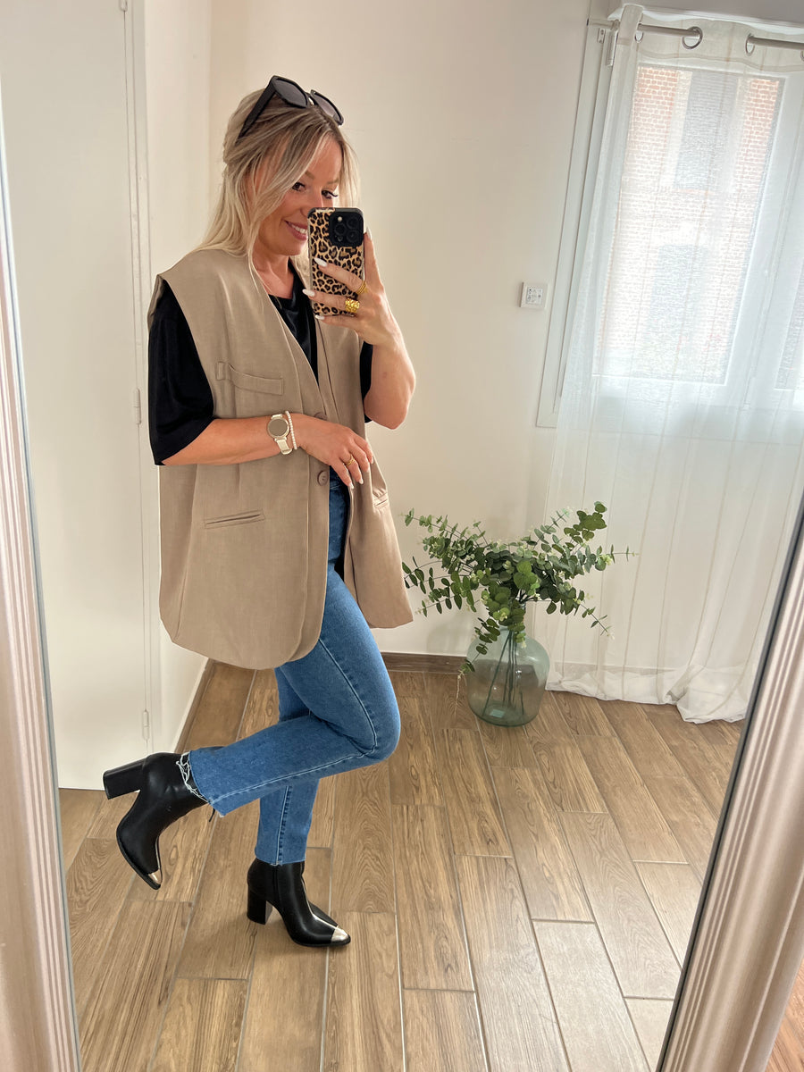 LE BLAZER SANS MANCHE TAUPE