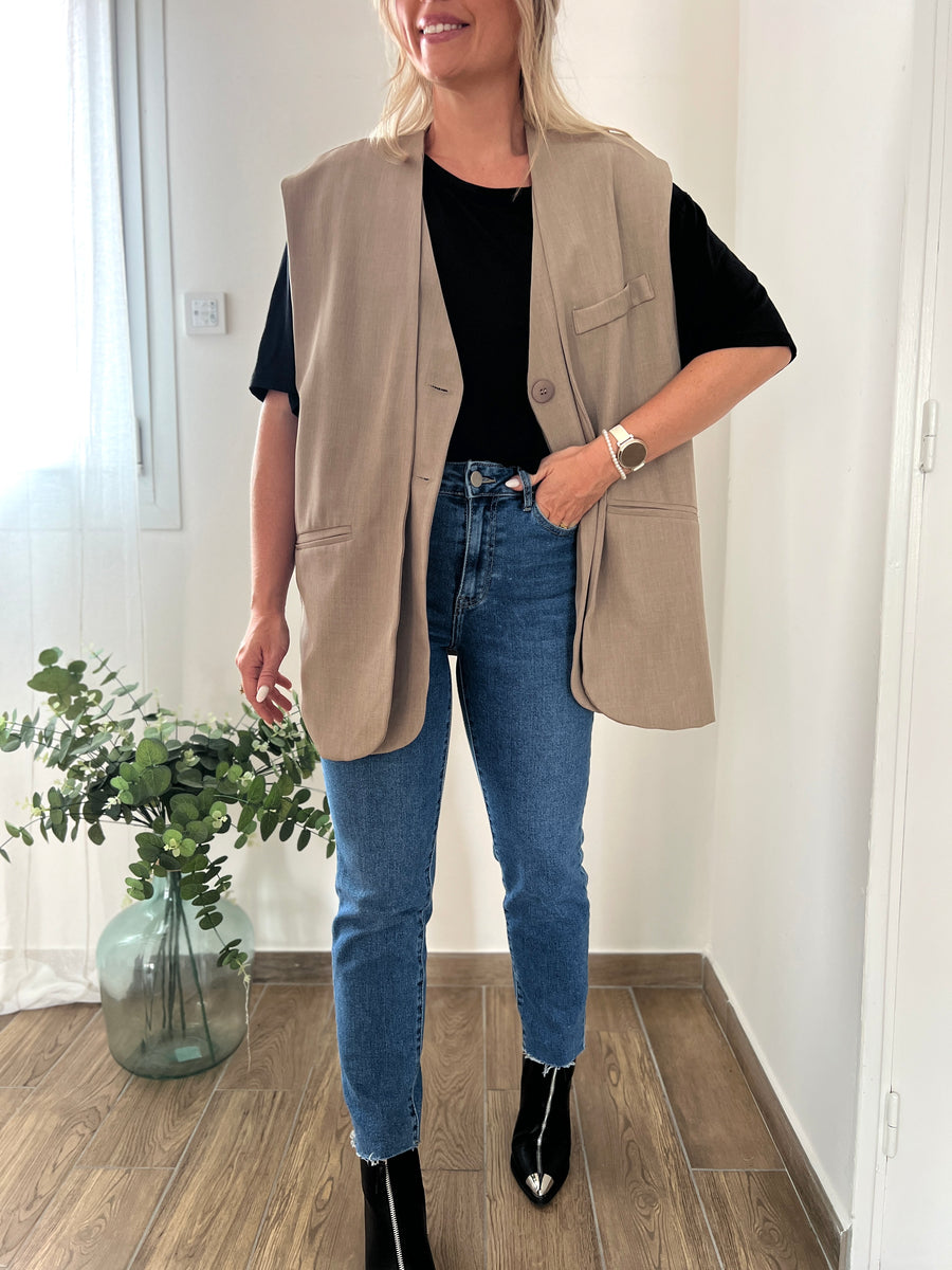 LE BLAZER SANS MANCHE TAUPE