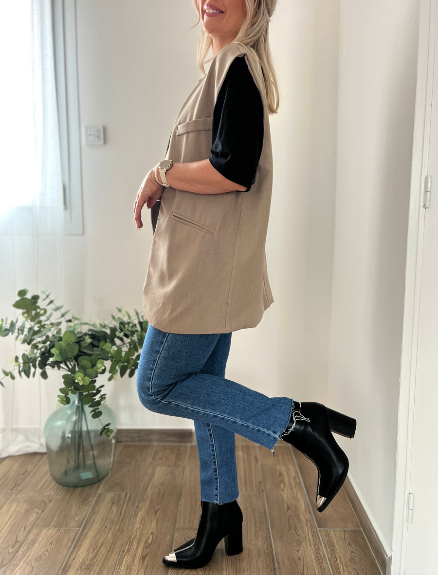 LE BLAZER SANS MANCHE TAUPE