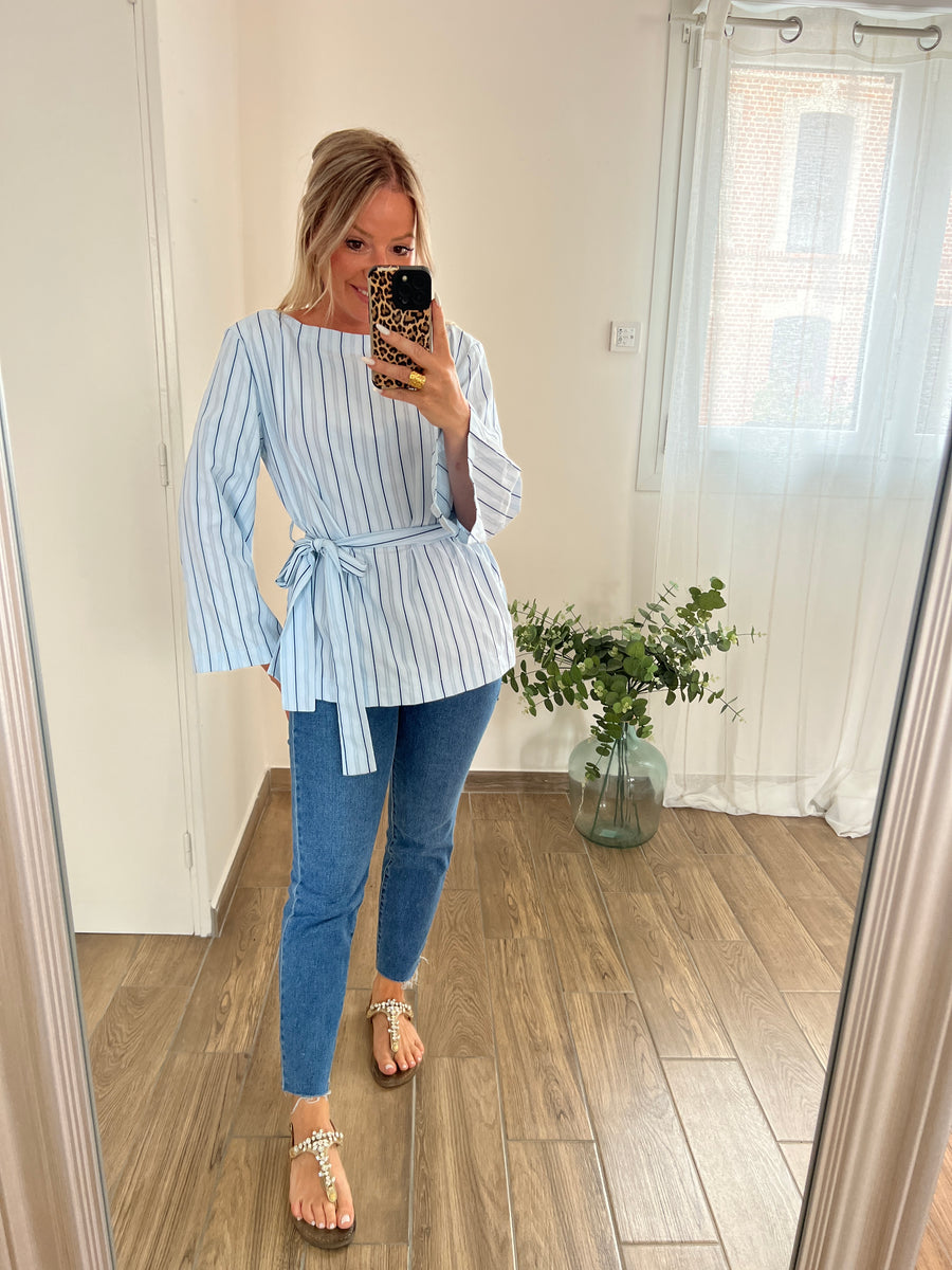 LA BLOUSE PEPLUM RAYURE BLEUE