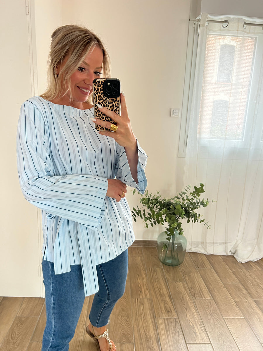 LA BLOUSE PEPLUM RAYURE BLEUE